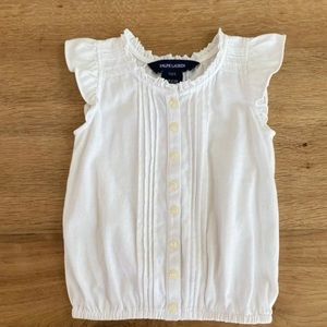 White ruffle sleeve knit blouse